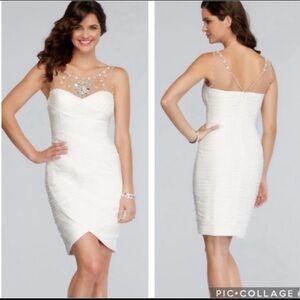 Adrianna Papell White Embellished Mini Sheath Dress Bridal Holiday 8 Party‎
